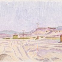 Yazd, Tower of silence (1988), colour pencil on paper, 50x70cm