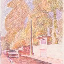 Bagh-e bank alley (1987), colour pencil on paper, 72x45cm