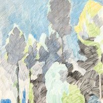 The trees with their back to the light (1980), colour pencil on paper, 92x130cm